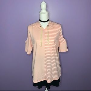 NEW Boutique Pink and White Cutout Hoodie